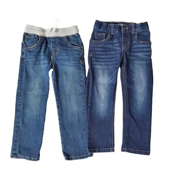 Cat & Jack Boys Straight Fit Denim Blue Jeans Elastic Waist Stretch Toddler 4T - Picture 4 of 7